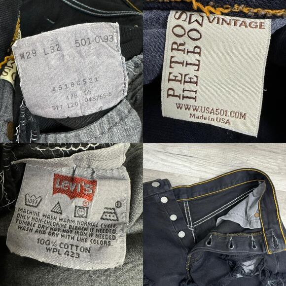 28" Waist Vintage Levis 501 Black Mid Rise Distressed Cut Off Jean Denim Shorts - Picture 7 of 8